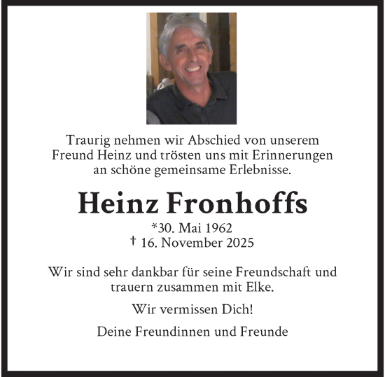 Traueranzeige von Heinz Fronhoffs von trauer.panorama-anzeigenblatt.de