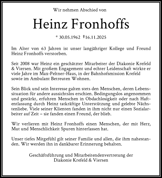 Traueranzeige von Heinz Fronhoffs von trauer.panorama-anzeigenblatt.de