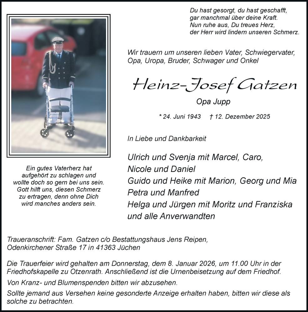 Traueranzeige für Heinz-Josef Gatzen vom 21.12.2025 aus trauer.panorama-anzeigenblatt.de