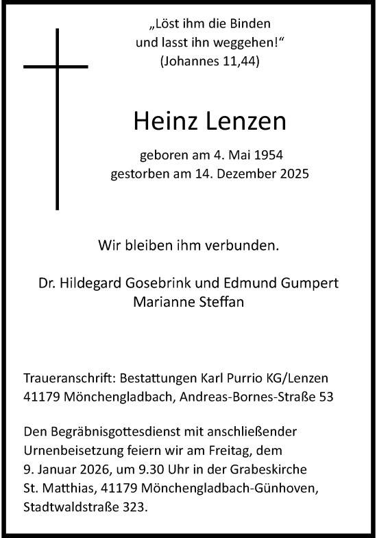 Traueranzeige von Heinz Lenzen von trauer.panorama-anzeigenblatt.de
