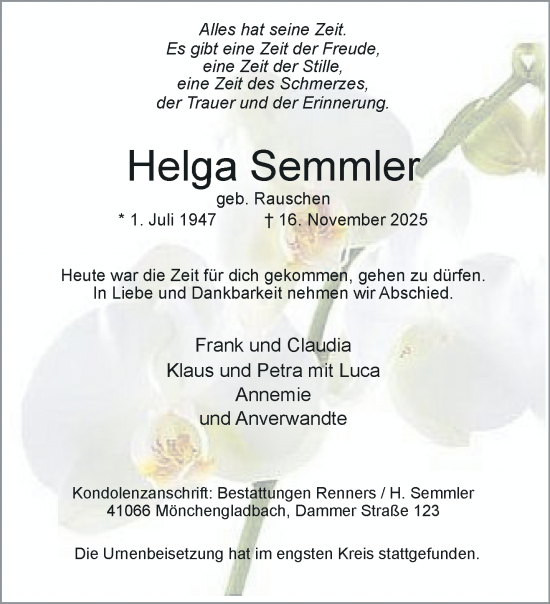Traueranzeige von Helga Semmler von trauer.panorama-anzeigenblatt.de