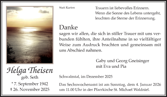 Traueranzeige von Helga Theisen von trauer.panorama-anzeigenblatt.de