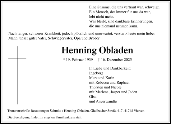 Traueranzeige von Henning Obladen von trauer.panorama-anzeigenblatt.de