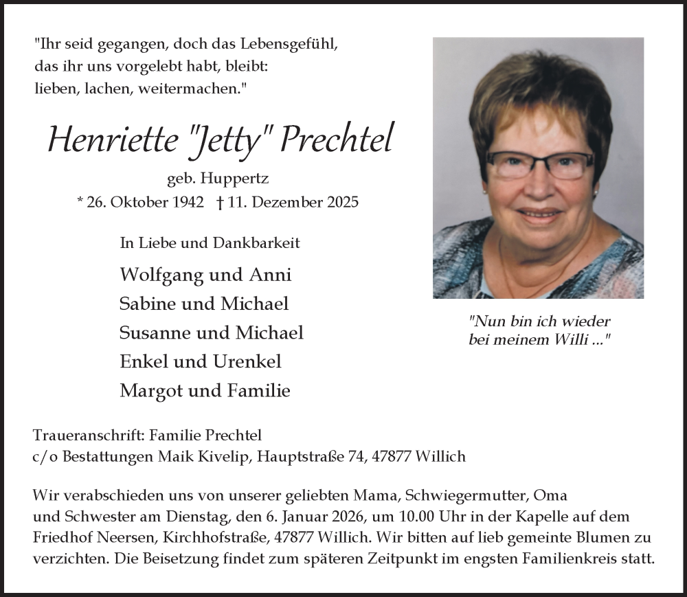  Traueranzeige für Henriette Prechtel vom 21.12.2025 aus trauer.panorama-anzeigenblatt.de