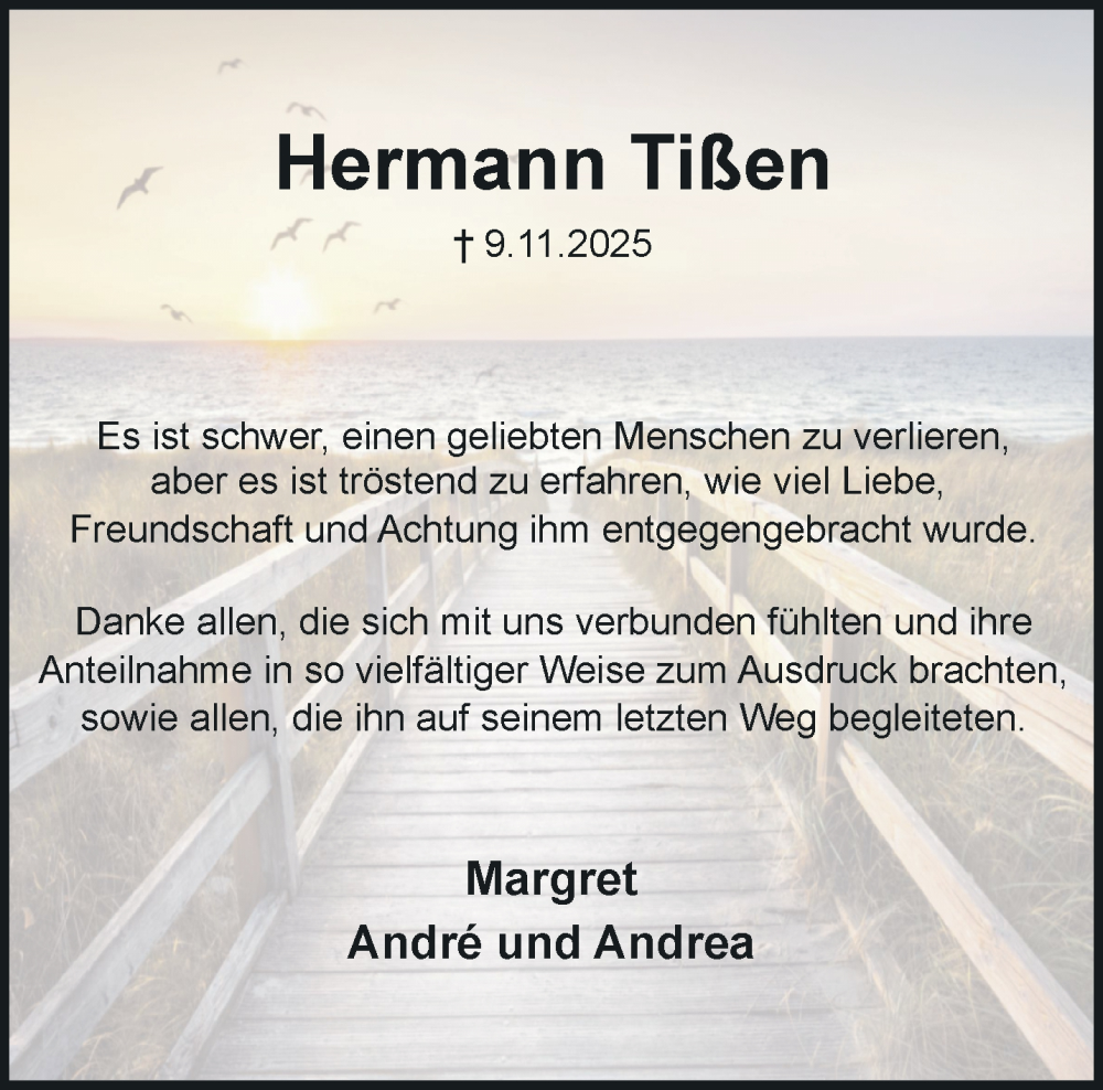  Traueranzeige für Hermann Tißen vom 21.12.2025 aus trauer.panorama-anzeigenblatt.de