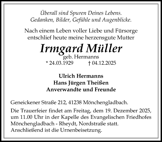 Traueranzeige von Irmgard Müller von trauer.panorama-anzeigenblatt.de