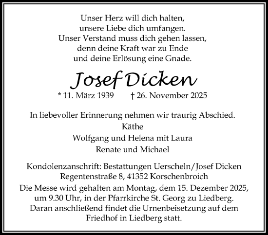 Traueranzeige von Josef Dicken von trauer.panorama-anzeigenblatt.de