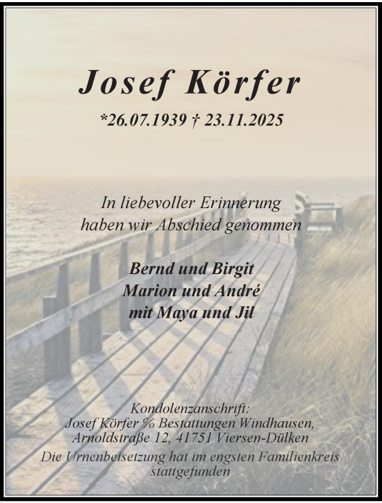 Traueranzeige von Josef Körfer von trauer.panorama-anzeigenblatt.de