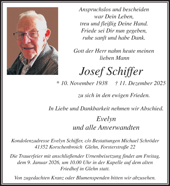 Traueranzeige von Josef Schiffer von trauer.panorama-anzeigenblatt.de