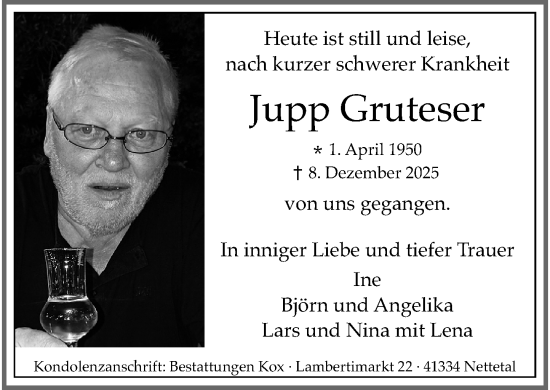 Traueranzeige von Jupp Gruteser von trauer.panorama-anzeigenblatt.de