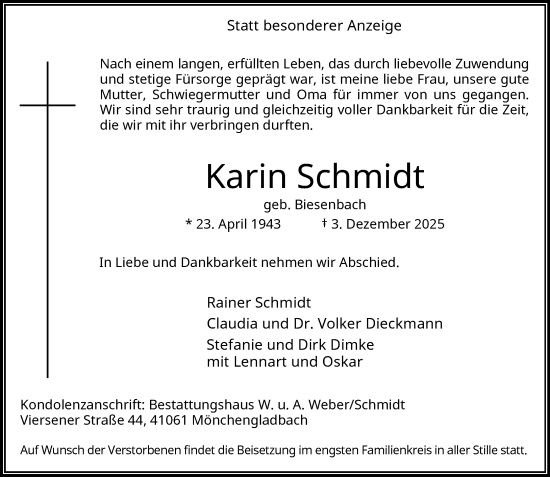 Traueranzeige von Karin Schmidt von trauer.panorama-anzeigenblatt.de