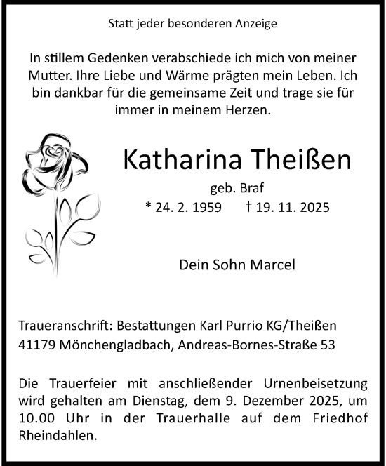 Traueranzeige von Katharina Theißen von trauer.panorama-anzeigenblatt.de