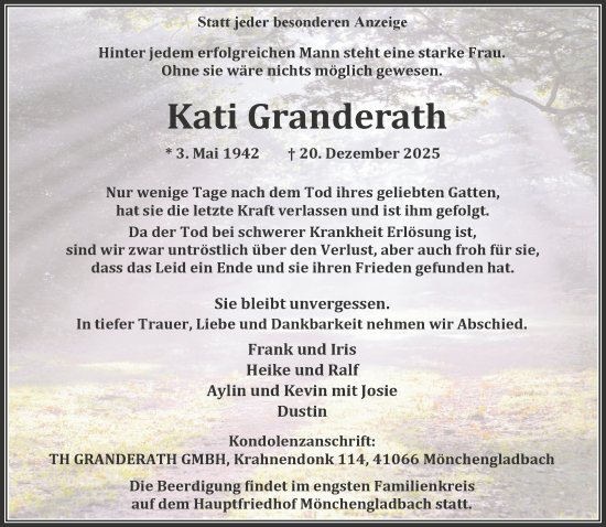 Traueranzeige von Kati Granderath von trauer.panorama-anzeigenblatt.de
