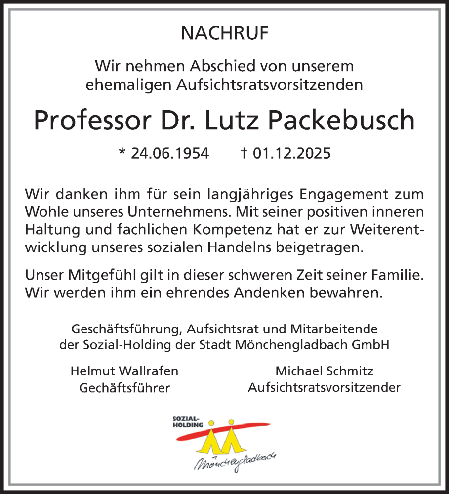  Traueranzeige für Lutz Packebusch vom 07.12.2025 aus trauer.panorama-anzeigenblatt.de
