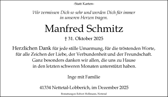 Traueranzeige von Manfred Schmitz von trauer.panorama-anzeigenblatt.de