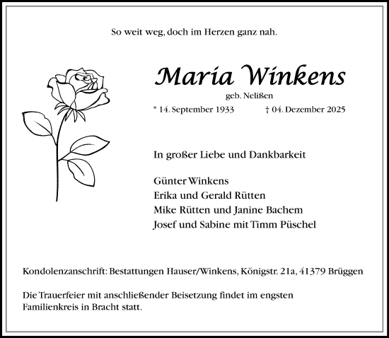 Traueranzeige von Maria Winkens von trauer.panorama-anzeigenblatt.de