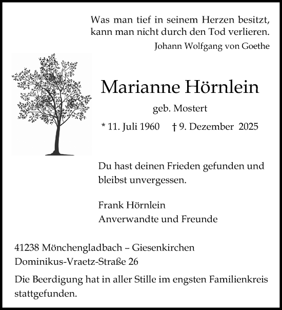 Traueranzeige von Marianne Hörnlein von trauer.panorama-anzeigenblatt.de