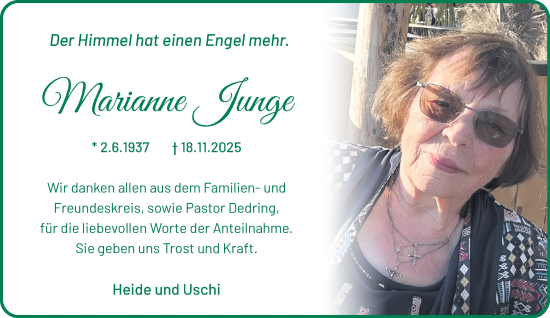Traueranzeige von Marianne Junge von trauer.panorama-anzeigenblatt.de