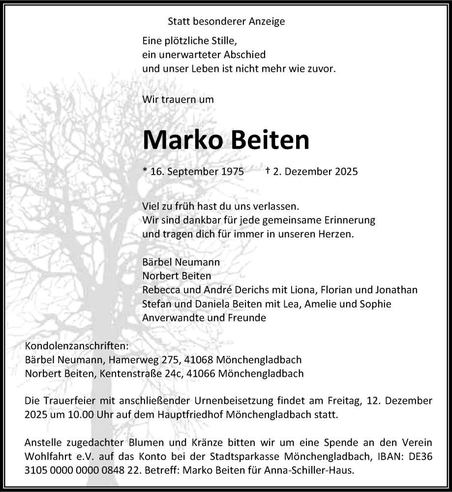  Traueranzeige für Marko Beiten vom 07.12.2025 aus trauer.panorama-anzeigenblatt.de