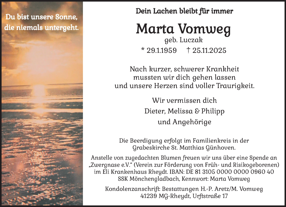  Traueranzeige für Marta Vomweg vom 07.12.2025 aus trauer.panorama-anzeigenblatt.de