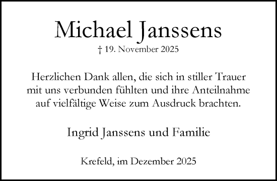 Traueranzeige von Michael Janssens von trauer.panorama-anzeigenblatt.de
