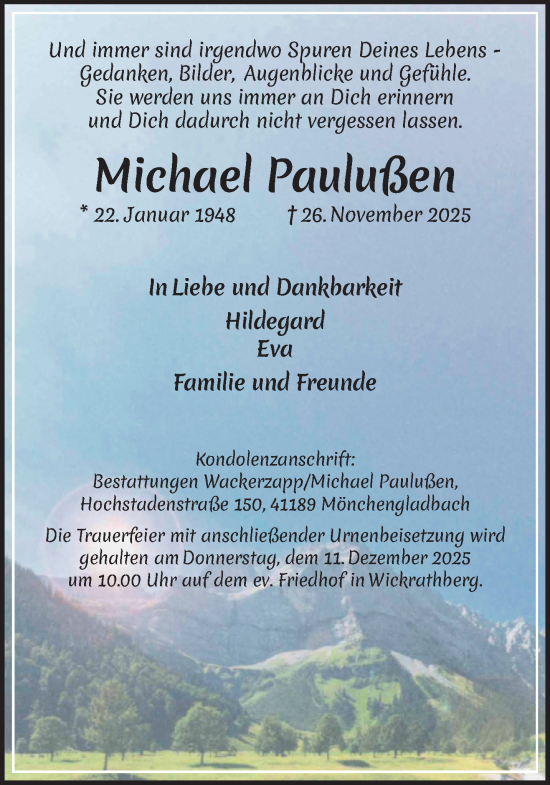 Traueranzeige von Michael Paulußen von trauer.panorama-anzeigenblatt.de