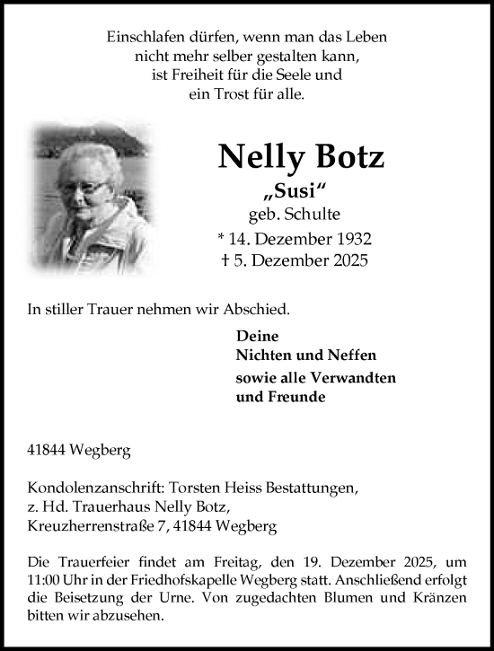 Traueranzeige von Nelly Botz von trauer.panorama-anzeigenblatt.de