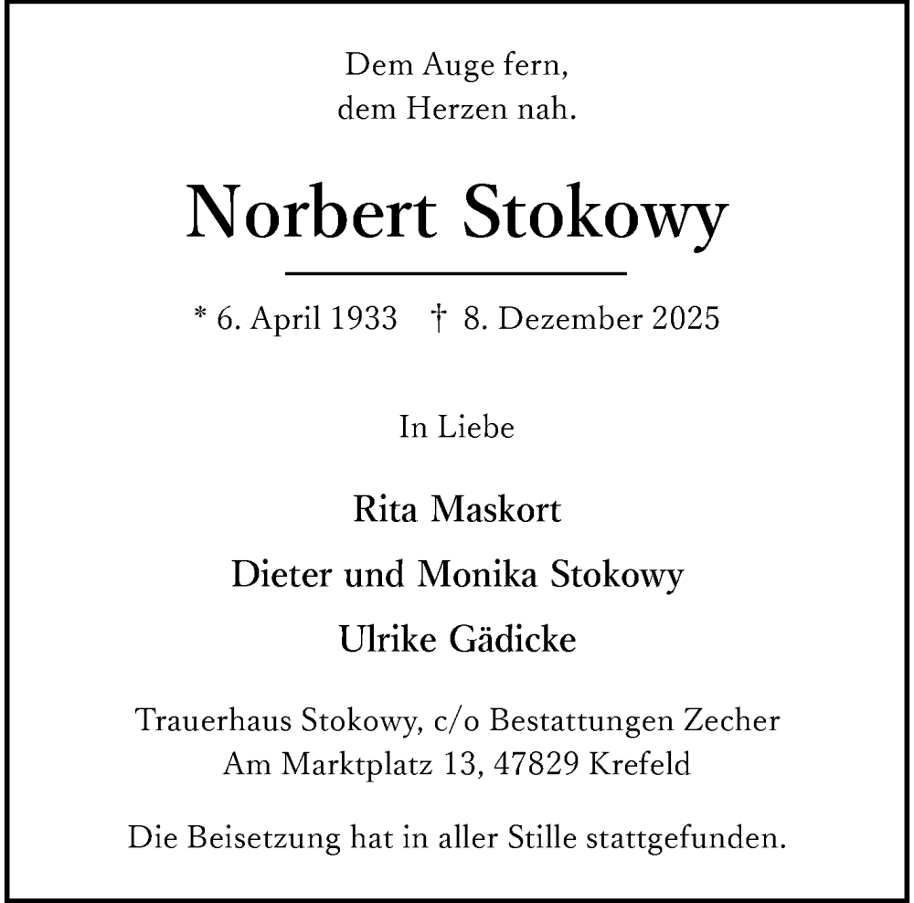  Traueranzeige für Norbert Stokowy vom 20.12.2025 aus trauer.wuppertaler-rundschau.de