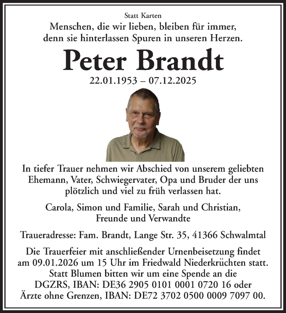  Traueranzeige für Peter Brandt vom 28.12.2025 aus trauer.panorama-anzeigenblatt.de