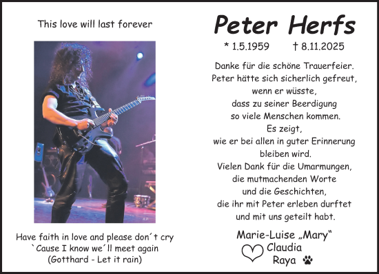 Traueranzeige von Peter Herfs von trauer.panorama-anzeigenblatt.de