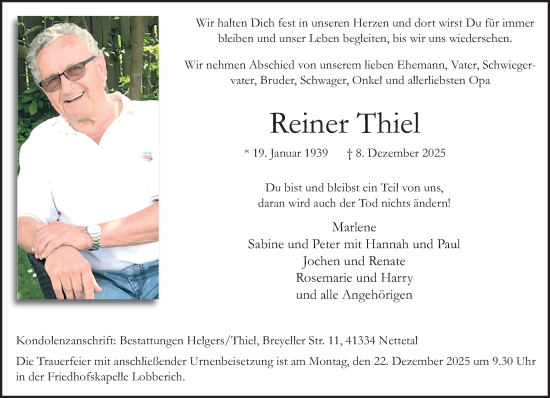 Traueranzeige von Reiner Thiel von trauer.panorama-anzeigenblatt.de