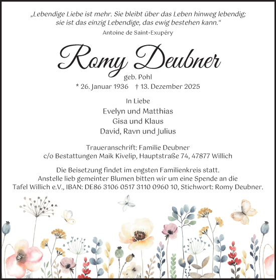 Traueranzeige von Romy Deubner von trauer.panorama-anzeigenblatt.de
