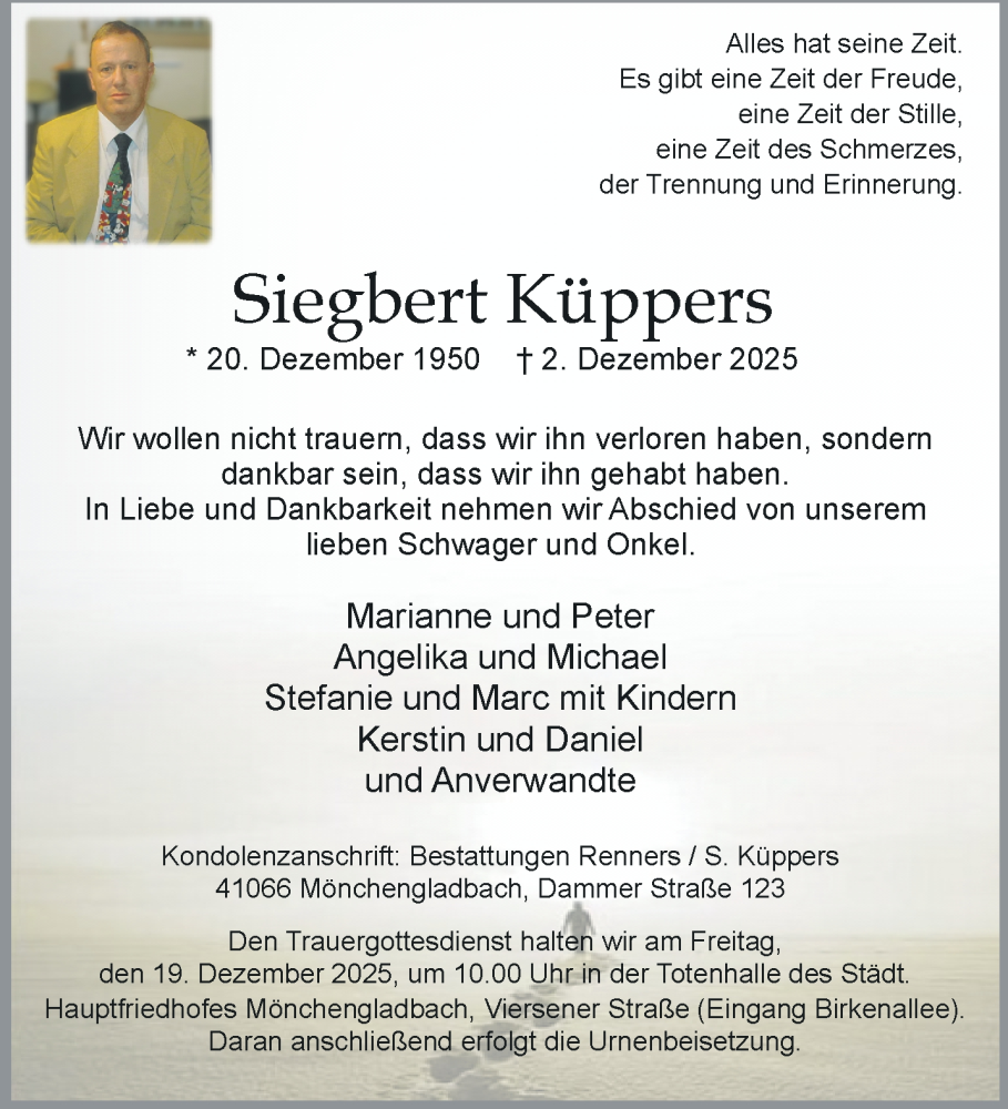  Traueranzeige für Siegbert Küppers vom 14.12.2025 aus trauer.panorama-anzeigenblatt.de
