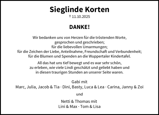 Traueranzeige von Sieglinde Korten von trauer.wuppertaler-rundschau.de