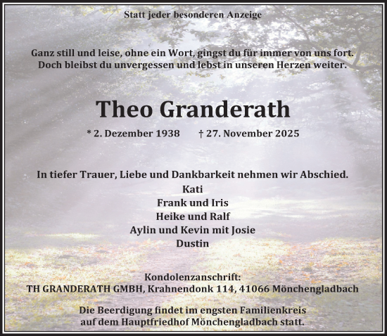 Traueranzeige von Theo Granderath von trauer.panorama-anzeigenblatt.de