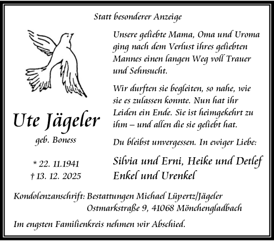Traueranzeige von Ute Jägeler von trauer.panorama-anzeigenblatt.de