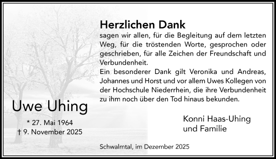 Traueranzeige von Uwe Uhing von trauer.panorama-anzeigenblatt.de