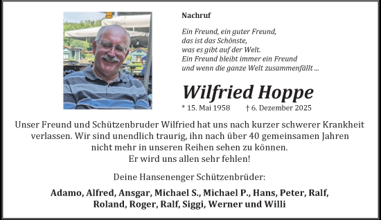 Traueranzeige von Wilfried Hoppe von trauer.panorama-anzeigenblatt.de