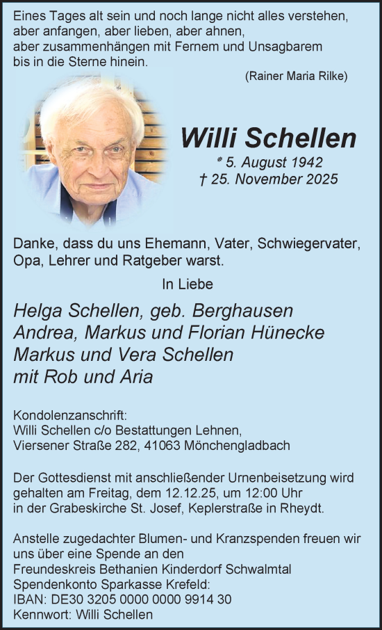 Traueranzeige von Willi Schellen von trauer.panorama-anzeigenblatt.de