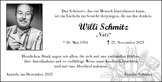Traueranzeige von Willi Schmitz von trauer.panorama-anzeigenblatt.de