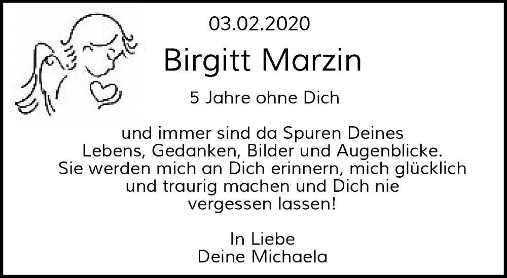  Traueranzeige für Birgitt Marzin vom 08.02.2025 aus trauer.wuppertaler-rundschau.de