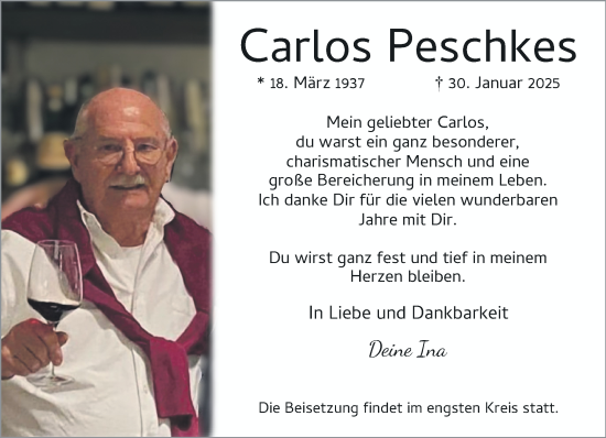 Traueranzeige von Carlos Peschkes von trauer.extra-tipp-moenchengladbach.de