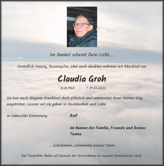 Traueranzeige von Claudia Groh von trauer.extra-tipp-moenchengladbach.de
