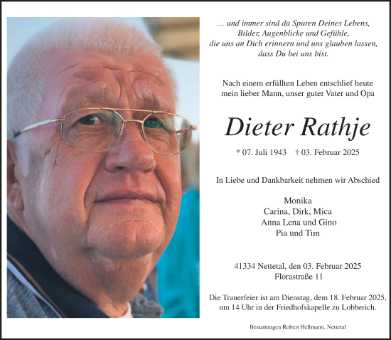 Traueranzeige von Dieter Rathje von trauer.extra-tipp-moenchengladbach.de