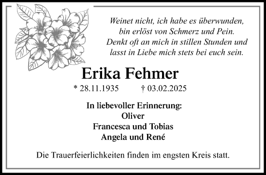 Traueranzeige von Erika Fehmer von trauer.extra-tipp-moenchengladbach.de