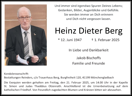 Traueranzeige von Heinz Dieter Berg von trauer.stadt-kurier.de