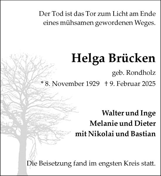 Traueranzeige von Helga Brücken von trauer.extra-tipp-moenchengladbach.de