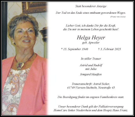 Traueranzeige von Helga Heyer von trauer.extra-tipp-moenchengladbach.de