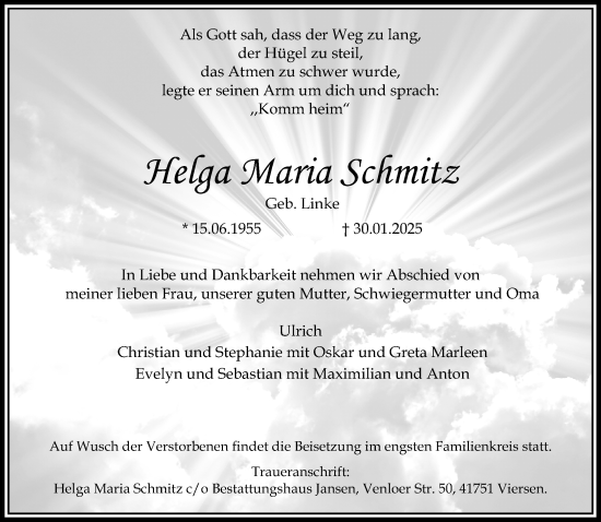 Traueranzeige von Helga Maria Schmitz von trauer.extra-tipp-moenchengladbach.de