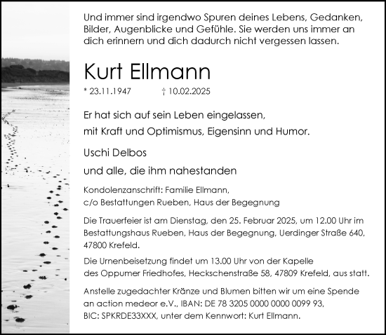 Traueranzeige von Kurt Ellmann von trauer.extra-tipp-moenchengladbach.de